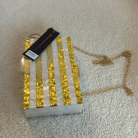 Gold and White Striped Evening Clutch - Picture 2 of 8